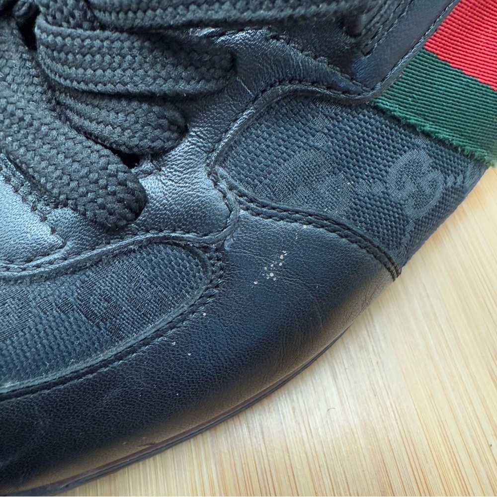 Gucci Guccissima black Leather and Classic Web Men's Sneakers Sz 7.5 - Picture 13 of 13